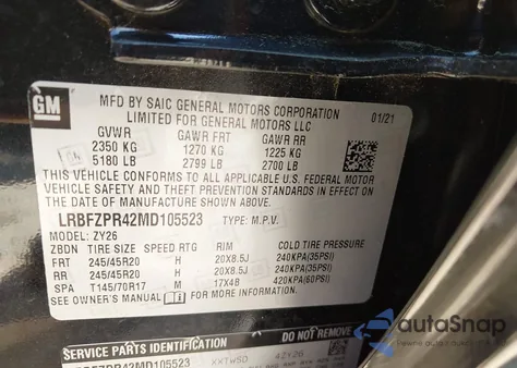 2021 Buick Envision Awd Essence from USA, damaged, VIN LRBFZPR42MD105523